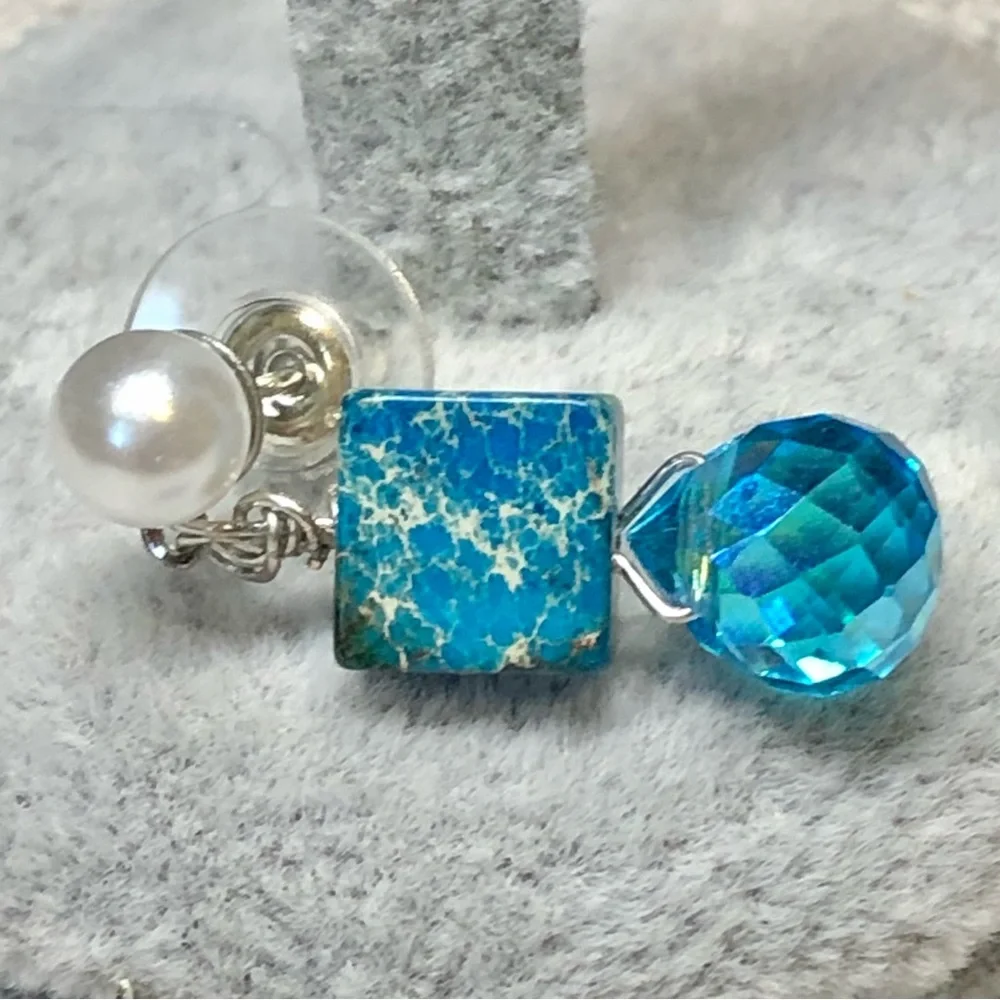 🦋Pretty blue and sea sediment earrings-artisan - Picture 4 of 9